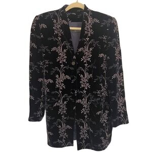 Dana Buchman Vintage Velvet Jacket with Floral Embroidery, Women's Size 8